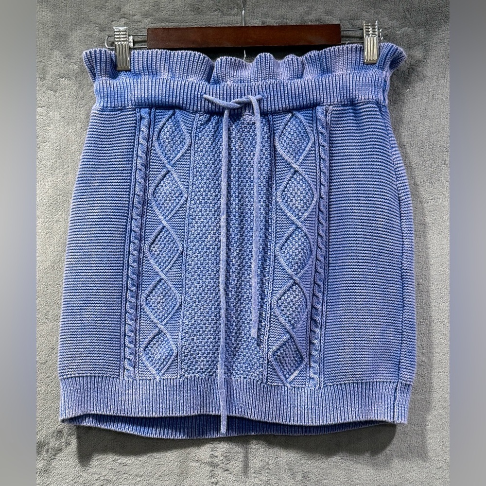 Free People Cable Knit Blue Short Skirt Paper Bag Waist Size‎ S Boho 100% Cotton